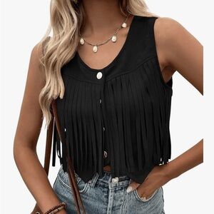 Black Fringe Sleeveless Top